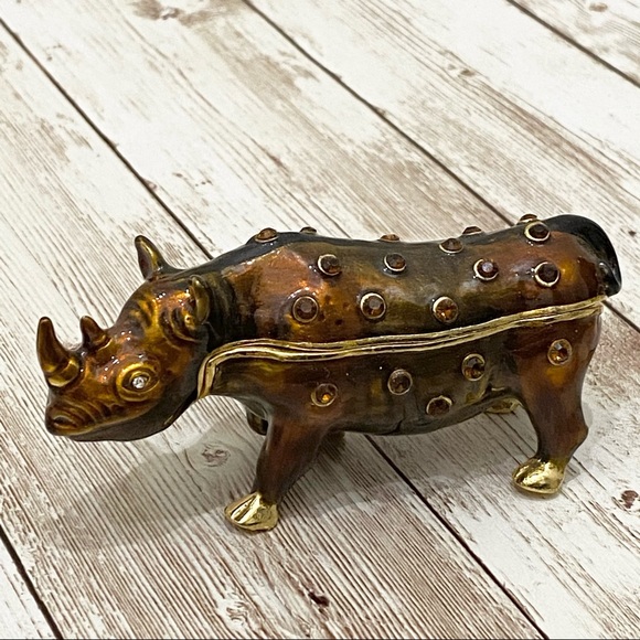 Artform Black Rhino Rhinoceros Enamel Trinket - Picture 3 of 13
